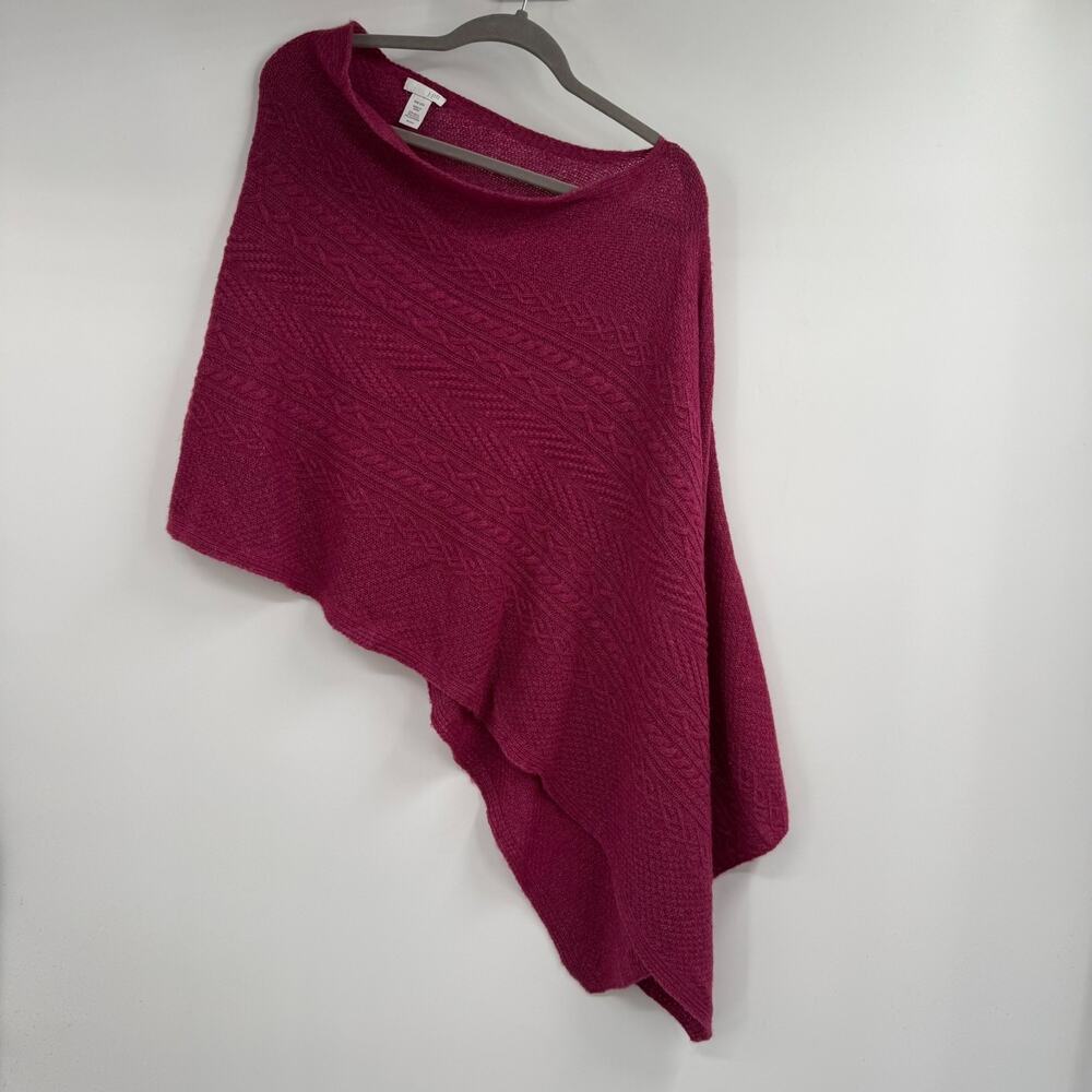 J Jill Cable Knit Poncho Sweater One Size Magenta Wool Cashmere Blend Asymmetric